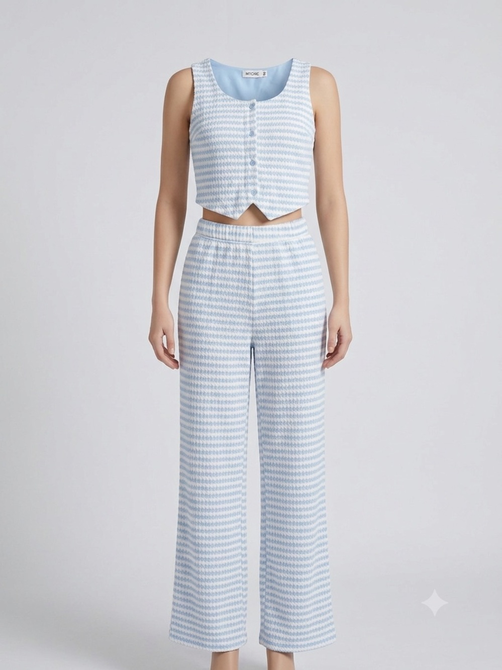 Cropped Tank & Wide-Leg Pants Set in Light Blue